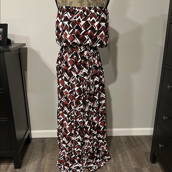 MSK Geometric Patterned brown/black/white sleeveless wide leg romper jumpsuit - Picture 1 of 6